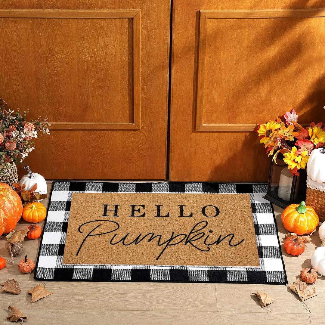 Tinideya 2 Pcs Fall Door Mat Hello Pumpkin Welcome Non Slip Coir Mats Thanksgiving Black White Plaid Harvest Floor Layering Doormats Seasonal for Front Porch Entryway Decor( Black White Plaid) Tinideya 2 Pcs Fall Door Mat Hello Pumpkin Welcome Non Slip Coir Mats Thanksgiving Black White Plaid Harvest Floor Layering Doormats Seasonal for Front Porch Entryway Decor( Black White Plaid)