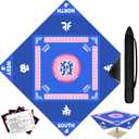 Mahjong Mat, 43.3 * 43.3 in Super Large Mahjong Mat, Non-Slip Noise Reduction Mahjong Mat Has an Innovative Storage Design, Suitable for Mahjong/Poker/Table Games and Other Table Games (Blue)