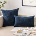 EMEMA Square Throw Pillow Covers 20"x20" Inch Set of 2 Decorative Couch Pillow Covers Chenille Modern Solid Pillowcases for Sofa Bedroom Navy Blue 50x50CM(Only Covers)
