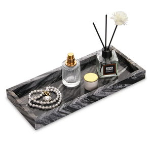 Marble Bathroom Vanity Tray, Natural Luxury Vanity Home Kitchen Bathroom Table Tray, Stone Decorative Countertop Dresser Trays for Key Coffee Perfume Jewelry Makeup (Wood Grain, 12"x 5" x1.2")