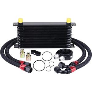 EVIL ENERGY 10 Row Oil Cooler Kit, 10AN Transmission Engine Cooler Japanese Radiator Universal Aluminium Black