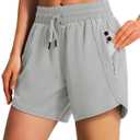 Ksmien Women's 5"/ 7" Athletic Running Shorts Quick Dry Lightweight Workout Gym Shorts with Zipper Pockets UPF 50+ (Medium, Bright Grey)