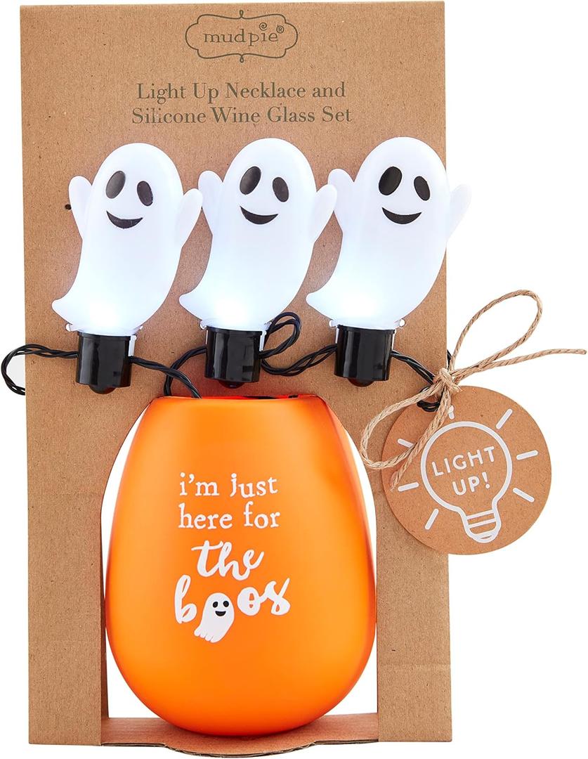 Mud Pie Light Up Halloween Wine Glass Set, Here for the Boos, 3" x 3 1/2