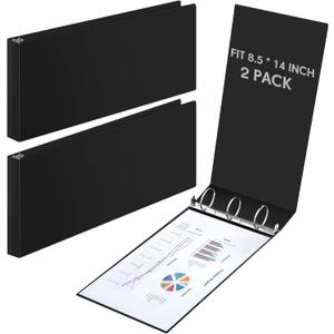 2 Pcs 8.5'' x 14'' Landscape 3 Ring Legal Size Binders 2 Inch Round Ring Binders Heavy Duty Economy Holds 8.5 '' x 14'' Paper for Artwork Blueprints, Office, Home, Work Places(Black)