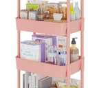 Calmootey 4-Tier Rolling Utility Cart with Drawer,Multifunctional Storage Organizer with Plastic Shelf & Metal Wheel,Storage Cart for Kitchen,Bathroom,Living Room,Office,Pink