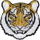 Lyrow 1 Pc Tiger Sequin Patches Iron Clothing Sequin Iron-On Patches Animal Pattern Embroidery Beaded Appliques for Clothing Jeans Jackets for Halloween Event Dress Up (7.8'')