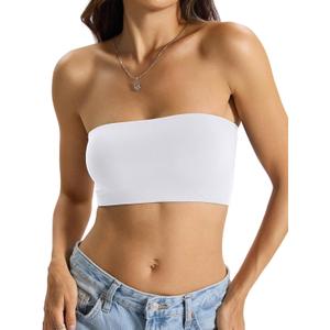 EasyGala Womens Double Lined Tube Tops Crop Tank Top Non-Padded Strapless Bandeau Shirts Sexy Going Out Tops Summer 2026 (White, S)