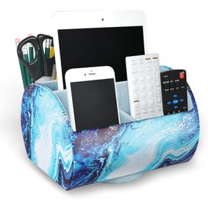 QIELIZI Remote Control Holder,PU Leather 360-Degree Rotating Supply Organizer Box with 5 Compartment Multi-functional Office Organization and Storage Caddy for Office Stationery(1-Blue Quicksand)