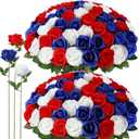 72 Pcs 4th of July Artificial Roses, Red, White, Blue Patriotic Silk Roses for Independence Day, Home Cemetery Decor, Realistic Faux Flowers with Stems(20 inch Bouquet, Indoor/Outdoor Use)