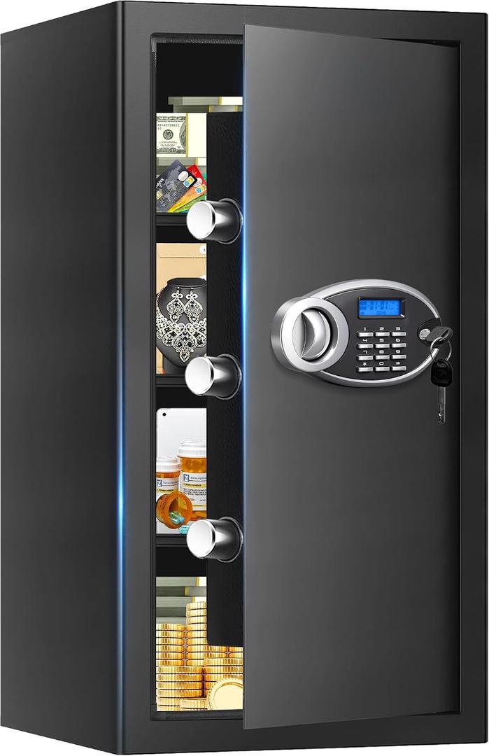 6.2 Cuft Large Fireproof Safe for Home Documents, Digital Security Personal Safety Box with Programmable Keypad, Spare Keys and 3 Removable Shelf, Anti-Theft Fire Safe Box for Money Firearm Medicine