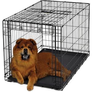 MidWest Homes for Pets Intermediate Ovation Single Door Folding Dog Crate, 36-Inches, Space-Saving Patented Up & Away Door, Leak-Proof Pan, Divider Panel, Black (37.3"L x 23.0"W x 25.0"H)