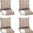 Arden Outdoor Foam Deep Seat Cushion Set (4-Pack), 24x24, Premium High-Density Foam, Never Flattens, Weather-Proof for Patio Chair Sofa Couch, Global Vintage Medallion
