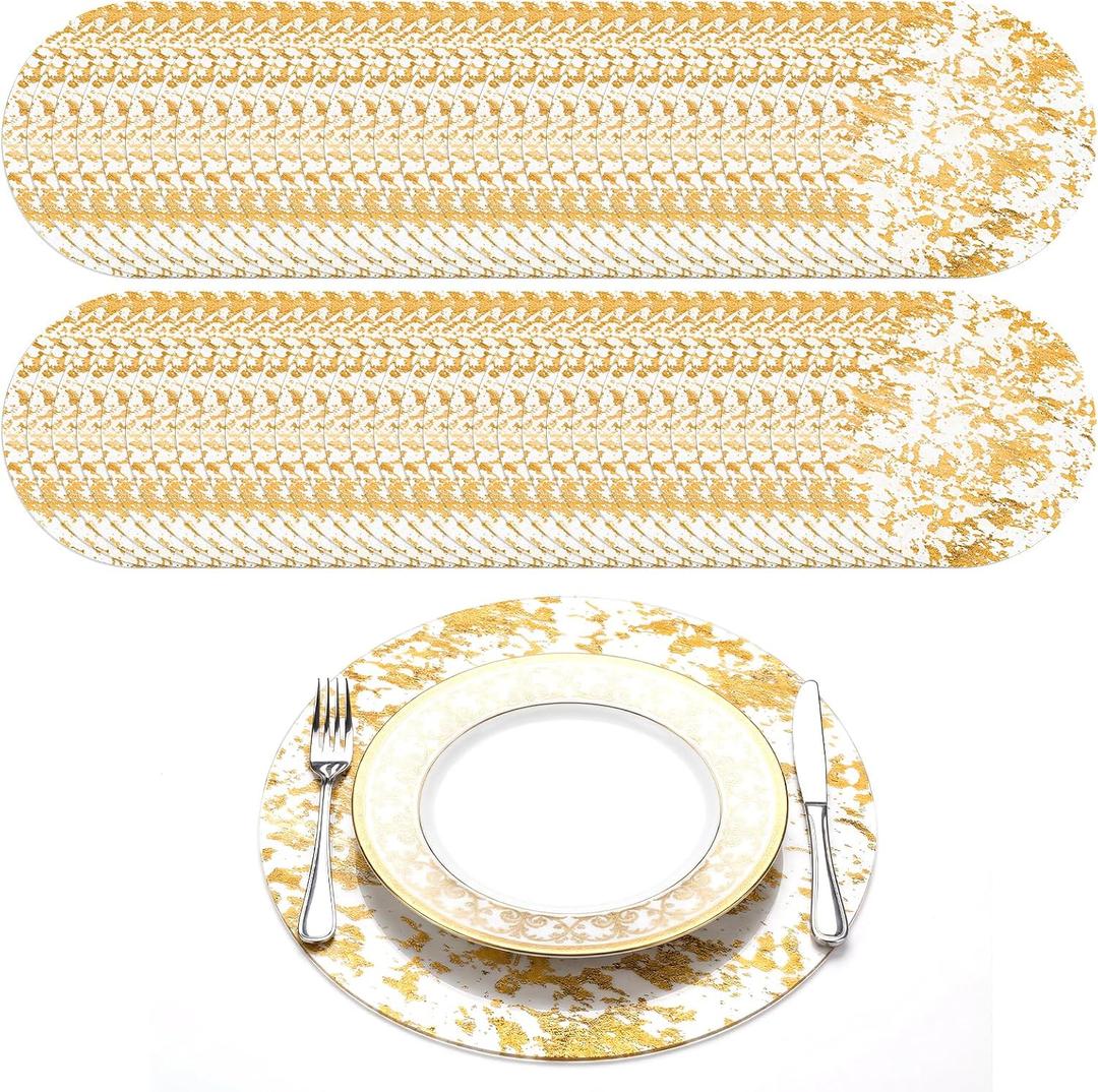 120 Pcs Disposable Gold Placemats Set 13 Inch Round Gold Foil Mesh Pressed Table Doilies Metallic Thin Mesh Table Runner for Home Decoration Dining Wedding Birthday Party
