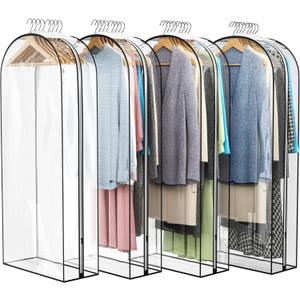 Clear Garment Bag for Hanging Clothes 10 Gusseted, 50 Suit Bags for Open Closet Storage Plastic Clothes Cover for Coat, Dress, Shirts, Fur, Jacket, Wardrobe Protectors, 4 Pack (50 inch)