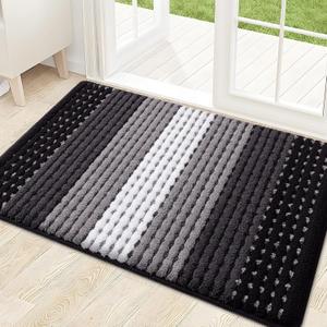 Kitinjoy Indoor Outdoor Door Mat, 32x20 Non-Slip Absorbent Dirt Trapper, Low-Profile Washable Inside Entrance Front Floor Mat, Sturdy Soft Entry Dotted Ombre Doormats for Entryway, Black