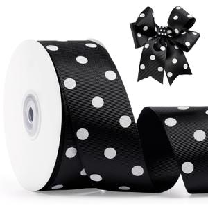 Polka Dot Grosgrain Ribbon 1.5 Inch, 25 Yards Spool Black and White Dot Craft Ribbon for Christmas Gift Wrapping DIY Crafts Hair Bows Wedding Party Decor Sewing and Home Decoration