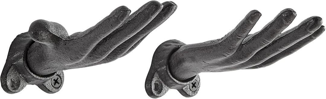 Danya B. "Palms Up Dark Brown Cast Iron Wall Mount Hook Set (Set of 2), Entryway Hooks or Unique Room Dcor for Hanging Coats, Purses, Scarves, or Jewelry