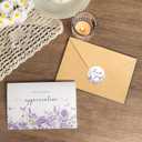 Funeral Thank You Cards with Envelopes, Set of 50, Purple Watercolor Floral Butterfly Design 4x6In Message Inside Sympathy Thank You Card for Funeral Bereavement