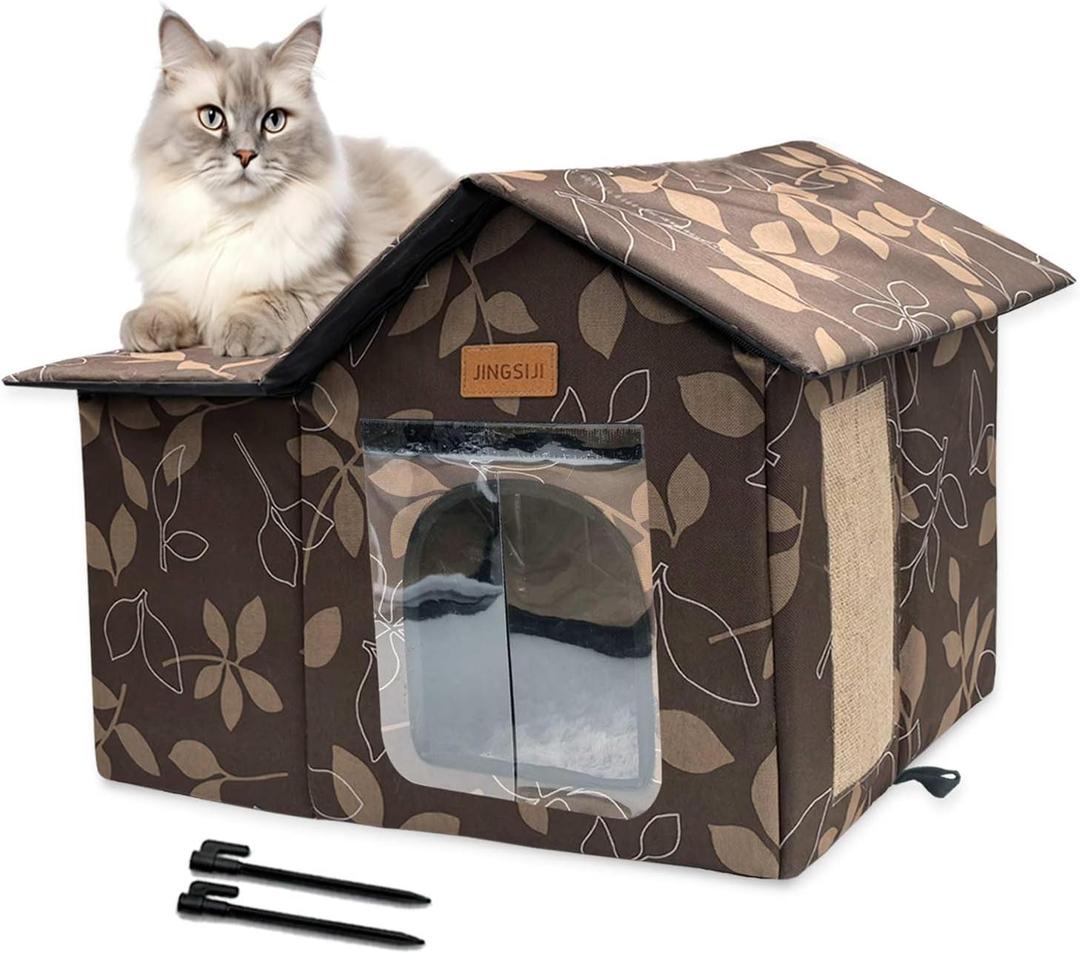 Outdoor Cat House Cat House for Indoor and Outdoor Use - Insulated and Weatherproof,Cat House with Transparent Curtains and Pet Mats, Waterproof Shelter for Stray Cats (19.5''x17.5''x13.5'')