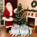 2 Pack Large Embroidered Santa Sack, Personilized Christmas Santa Bags Reusable Large Canvas Gift Bag with Drawstring for Xmas Package Storage and Party Supplies Favors (Signature Christmas)