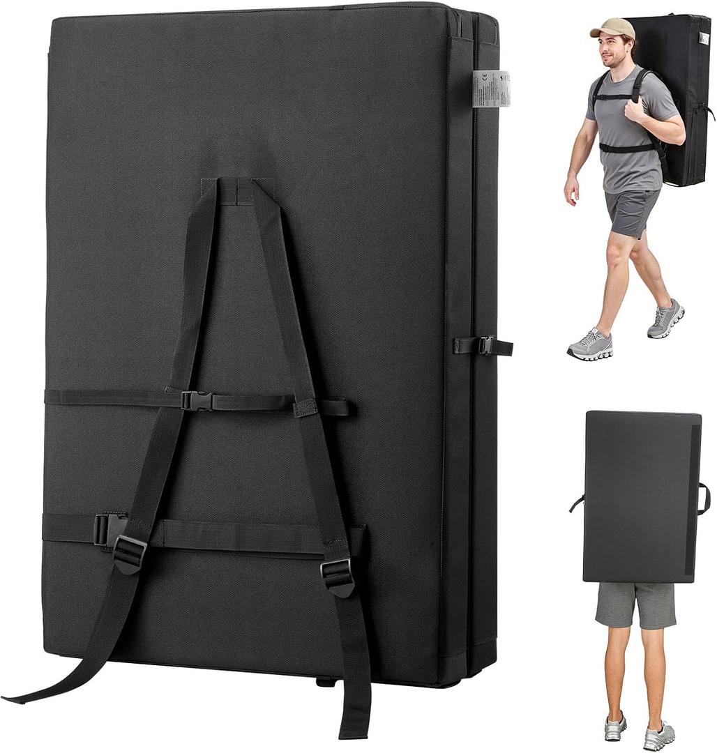 VEVOR Bouldering Crash Pad, Bi-Fold Rock Climbing Crash Pad with Adjustable Backpack Straps and Handle, Foldable Lightweight for Indoor Bouldering & Outdoor Climbing(4x3 ft), 48.4 x 35.6 x 3.9 in / 1230 x 905 x 100 mm