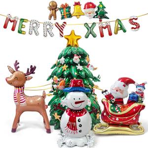 Christmas Balloons for Decorations with Christmas Tree Balloons, Xmas Letters, Santa Claus, Snowman, Gingerbread Foil Balloon for Xmas Themed Holiday Party Decor Supplies