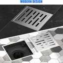 Neodrain Square Shower Drain, 4 inch Stainless Steel 304 Grate and PVC Drain Body, Brick Pattern Grate with Brushed Nickel Finish, Kit Includes Hair Trap/Strainer,Lifting Hook and PVC Drain Base