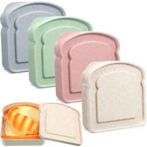 Meanplan 4 Pcs Sandwich Containers Sandwich Box Food Storage Toast Shape Holder Plastic Bread Sandwich Keeper Prep Microwave Dishwasher Safe, 14 oz