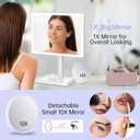FUNTOUCH Large Makeup Vanity Mirror with Lights, 4500mAh Rechargeable Lighted Desk Makeup Mirror with 96 LED Lights and 10x Magnifying Mirror, 3 Color Lighting with Phone Holder,White