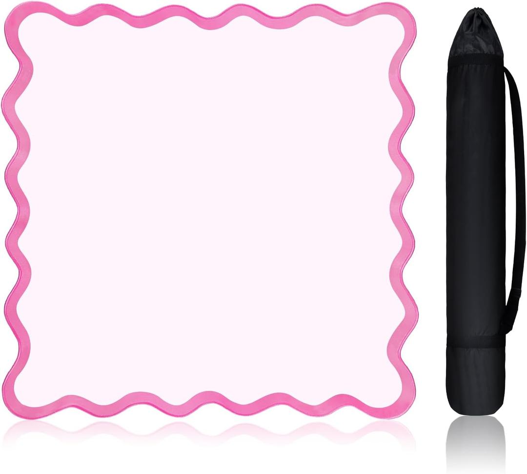 VioraWhite Scalloped Mahjong Mat Set 31.5" x 31.5" Cute Aesthetic Anti Slip Noise Reduction Games Table Cover Mahjong Accessories Gifts Domino & Tile Game Table Mat(Pink)