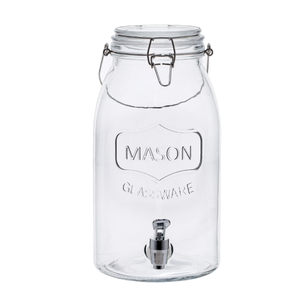 Drinks Dispenser, Set of 1 , Soda Container, 3.5 L, Tap & Lid, Water Dispenser, Glass & Plastic, Transparent