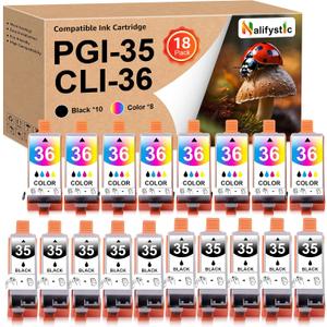 Compatible TR150 Ink Cartridge PGI-35 CLI-36 Replacements or Canon 35 36 Ink Cartridge Work with TR160 TR150 iP110 iP100 Cannon Printer (10 Black, 8 Tri-Color)