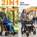 SUCCU Rollator Walkers for Seniors with Seat, 2-in-1 Walker Wheelchair Combo, Foldable Rolling Walker with Seat, Wheelchairs for Adults – 400 lbs Capacity, Adjustable Height