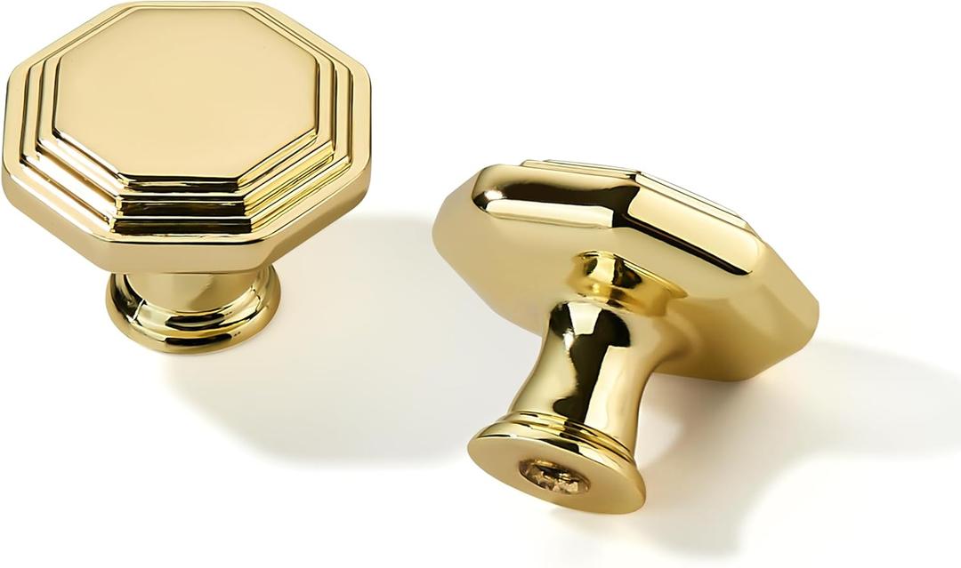 khtumeware 10 Pack 1-1/4 Inch Polished Brass Cabinet Knobs Polished Gold Cabinet Handle Heavy Duty Solid Cabinet Hardware for Cupboard Drawer Pulls Dresser Handle