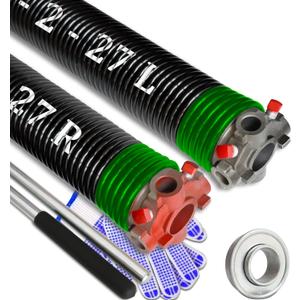 Garage Door Torsion Spring Set, Pair of 2" Electrophoresis Coated Garage Door Spring Replacement with 2 Non-Slip Winding Bars and Bearing, Minimum 16000 Cycles (.243x2x27)