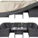 Patio Furniture Covers Waterproof Heavy Duty, 126"x84"x28" Extra Large Outdoor Dining Table and Chair Covers/ Waterproof UV Snow Resistant/ General Purpose Outside Sectional Sofa Set Covers, XXL-126"L x 84"W x 28"H, Beige with Grey