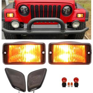 ECOTRIC Signal+Side Marker Lights Fender Side Lights Compatible with 1997-2006 Jeep Wrangler TJ Chassis Smoke Bumper Signal Lights&Fender Side Marker Set