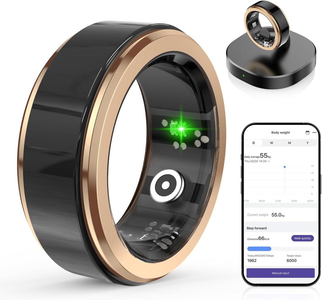 Smart Health Ring Men's and Women's Fitness trackers with Blood Oxygen, Blood Pressure, Heart Rate, Sleep Monitor Step CounterIP68 Waterproof for iPhone and Android, No Subscription Fee, Gold 8