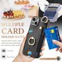 JanCalm for iPhone 15 Plus Case, Metal Ring Holder Stand, Card Slots Wallet, Wrist Strap, Magnetic Clasp, Leather Shockproof Protective Cover for iPhone 15 Plus (Black)