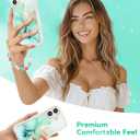 Compatible with iPhone 16 Plus Case for Women Girls, Slim Fit Girly Phone Case for iPhone 16 Plus with Butterfly Phone Charm Lanyard Wrist Strap, Shockproof Hard Case 6.7 Inch Marble Green