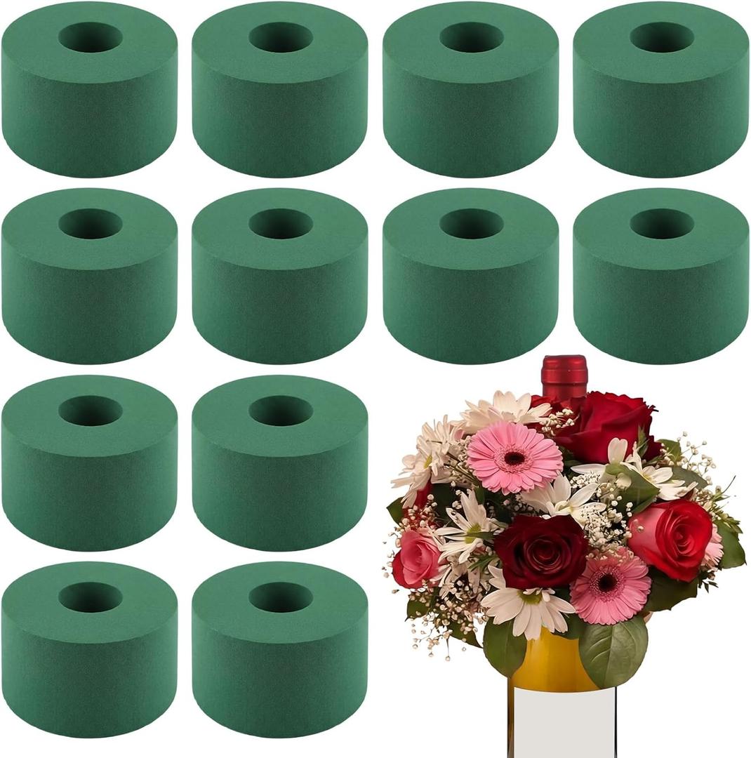 Remerry 12 Pcs Mini Floral Foam Holder for Wine Bottle Full Ring Green Floral Foam Bouquet Holders for Flower Arrangements Wine Bottle Decor DIY Crafts for Mother's Day Graduation Wedding Decorations