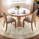 Beige Round Rug 6ft,Large Circle Area Rugs for Living Room Bedroom Dining Room,Washable Boho Vintage Bohemian Distressed Oriental Floral Carpet Non Slip,Retro Gold Floral