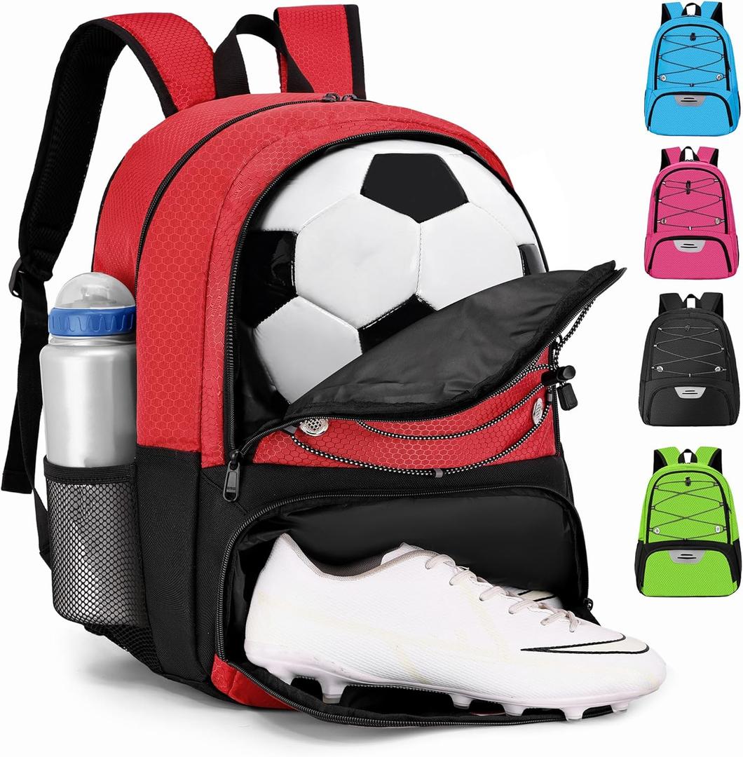 Hsmihair Youth Soccer Bag-Soccer Backpack&Backpack for Football Basketball,with Ball Compartment Separate Cleat Package (Red)