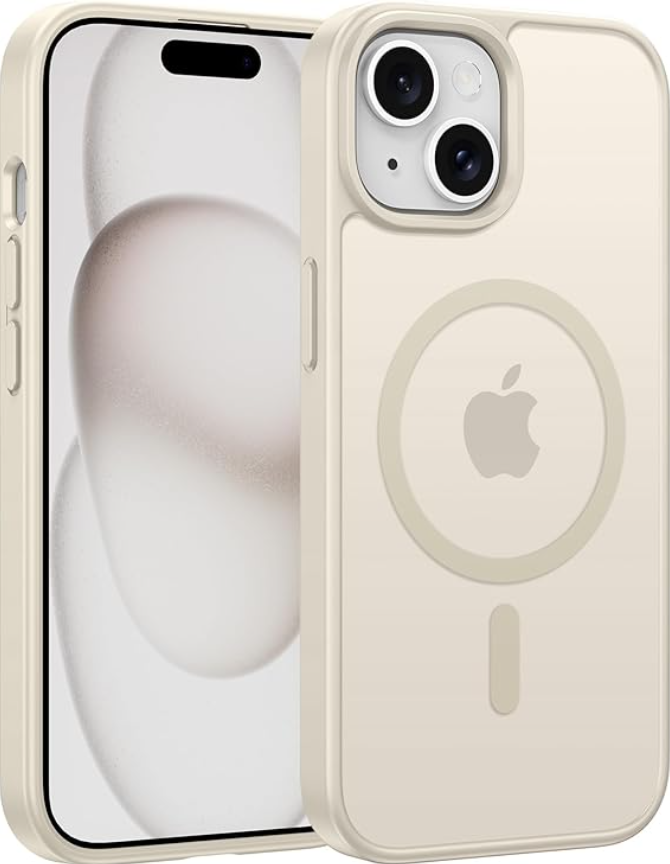 FNTCASE for iPhone 15 Case: for iPhone 14 & iPhone 13 Case | Magnetic Frosted Translucent Slim Shockproof Cell Phone Cover | Military Grade Protection Drop Proof Tough Protective Cases - Off White