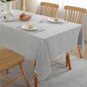 Alsoo Table Cloth Rectangle Table Heavy Duty Cotton Linen Texture Tablecloth Farmhouse Spill Proof Wrinkle Free Tables Cover with Tassel for Kitchen Dining Holiday Party, Light Grey, 55" x 75"
