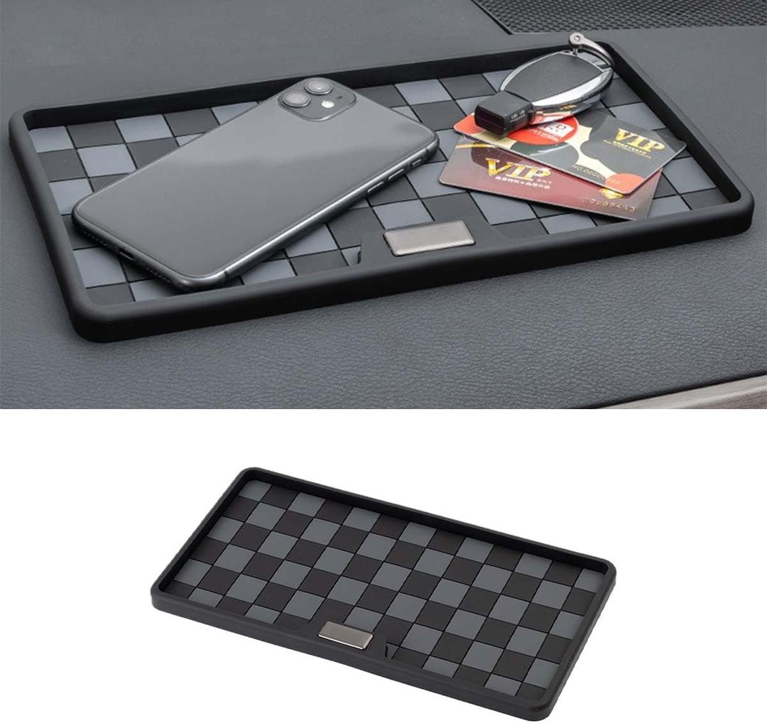 Car Dashboard Non Slip Mat, 11.06'' x 5.98'' Universal Grid Multi-Functional Sticky Adhesive Pad, Dash Sticky Gripping Mat for Cell Phones, Keys, Sunglasses, Electronic Devices, GPS (Black Gray)
