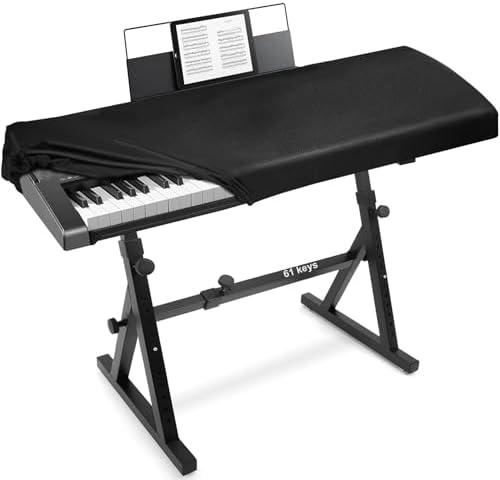 Explore Land Premium Piano Keyboard Dust Cover with Music Stand Opening - Stretchy Leather Piano Protector for 61-88 Keys Digital Electronic Piano (Black,61)