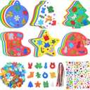 Christmas Crafts for Kids, 270 Pcs Christmas Foam Stickers Kit, 6 Styles Xmas Form Crafts Hanging Ornaments, DIY Christmas Crafts Decorations for Kids Holiday Party Favors Supplies