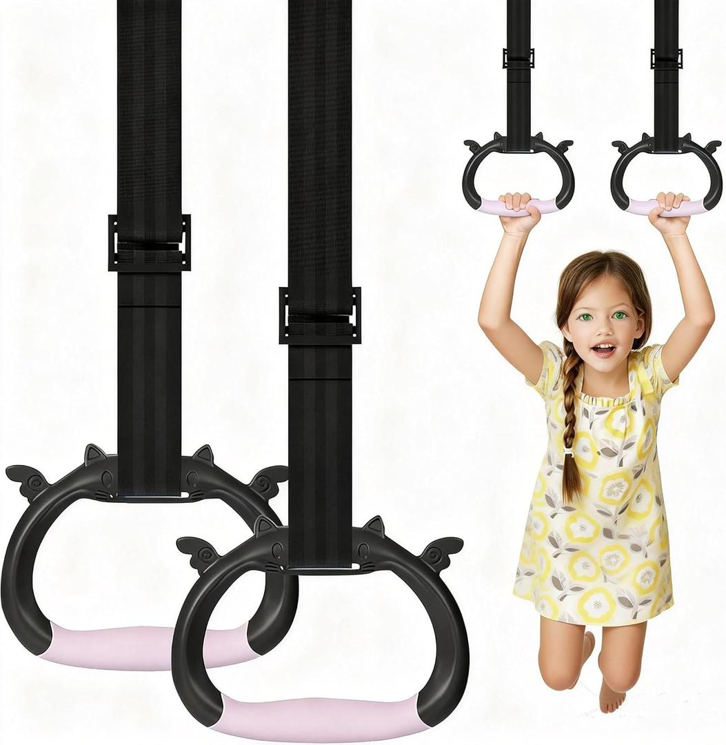 New Professional Gymnastic Rings,Both for Adults and Kids,Support 550 LBS,Home Fitness Equipment,Indoor and Outdoor Pull-up Bar for Stretching and Height Increase,with Adjustable Straps (Pink)