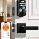 Veise VE012W-L Built-in Wi-Fi Fingerprint Smart Lock with Lever Handle Set, App Remote Control, Keyless Entry for Front Door, Deadbolt Digital Backlit Keypad, Voice Assistant, Auto Lock, Matte Black